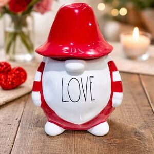 NEW Rae Dunn ‘LOVE’ Valentine Ceramic Gnome Cookie Jar